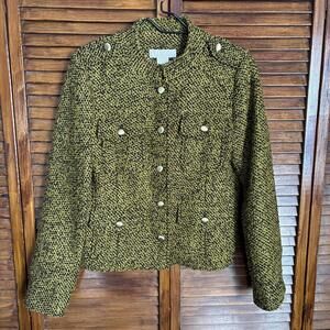 Michael Kors Women's Bouclé Military Tweed Wool Jacket Gold Button Blazer Size 6